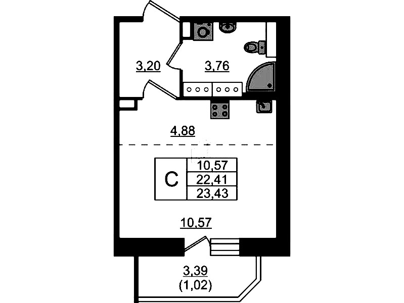 Квартира студия 23.43 м², 23/23 эт., ЖК «Живи! В Рыбацком»